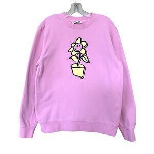 SMILEY Pink Growing Smiles Pullover Crewneck Long Sleeve Sweatshirt, Small